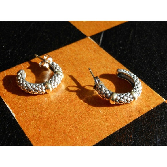 LAGOS Jewelry - Lagos Signed 18K Yellow Gold & Sterling Silver Caviar Hoop Earrings